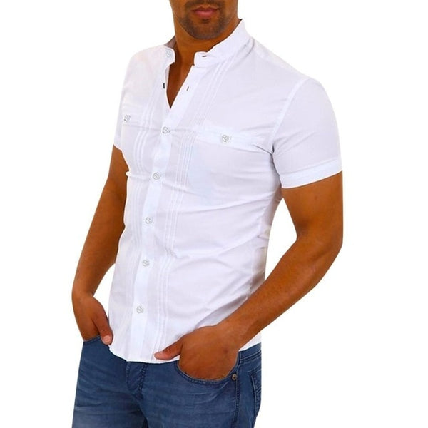 New White Shirt Men Streetwear Casual Shirts Camisa Social Masculina Summer Short Sleeve Solid Slim Fit Camisa Hombre Clothing