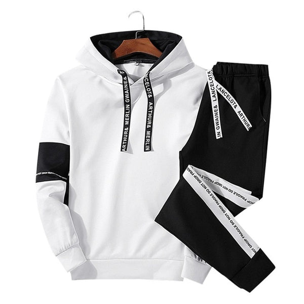 Men Casual Sets Hooded 2019 Autumn Solid Men's Outdoor Sportswear Tracksuits Loose Sweatshirt+Pants 2PC Sets Sudadera Hombre