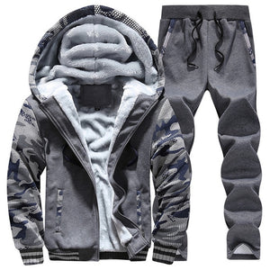 LBL Fleece Winter Tracksuit Men Set Streetwear Mens Hoodie Sets Camouflage Thick Hooded Jacket Male Patchwork Moleton Masculino