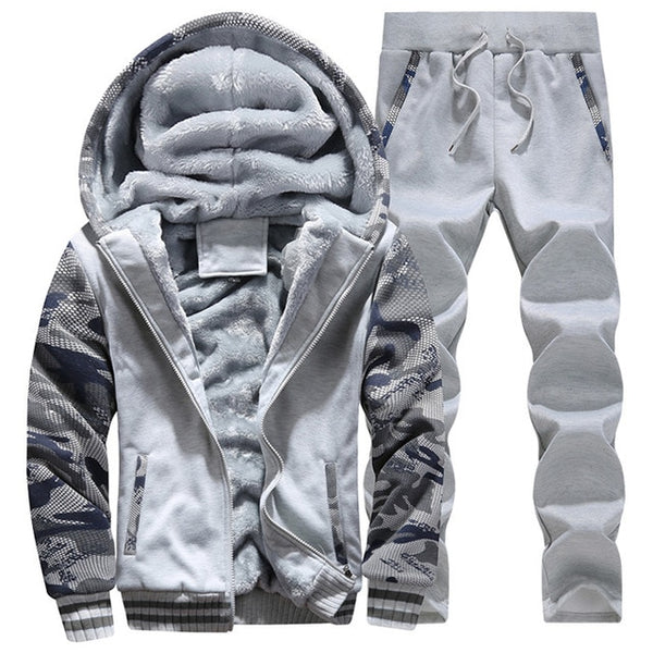 LBL Fleece Winter Tracksuit Men Set Streetwear Mens Hoodie Sets Camouflage Thick Hooded Jacket Male Patchwork Moleton Masculino