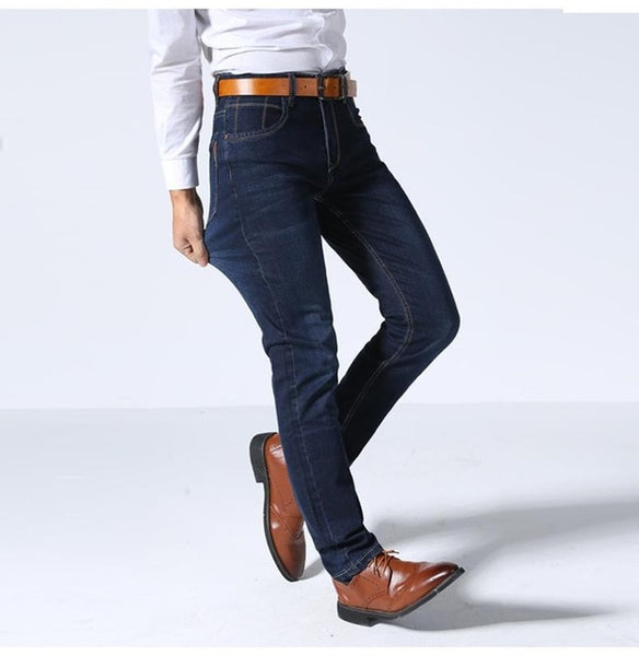 2019 Summer New Men Thin Light Jeans Business Casual Stretch Slim Denim Jeans Light Blue Trousers Male Brand Pants Plus Size