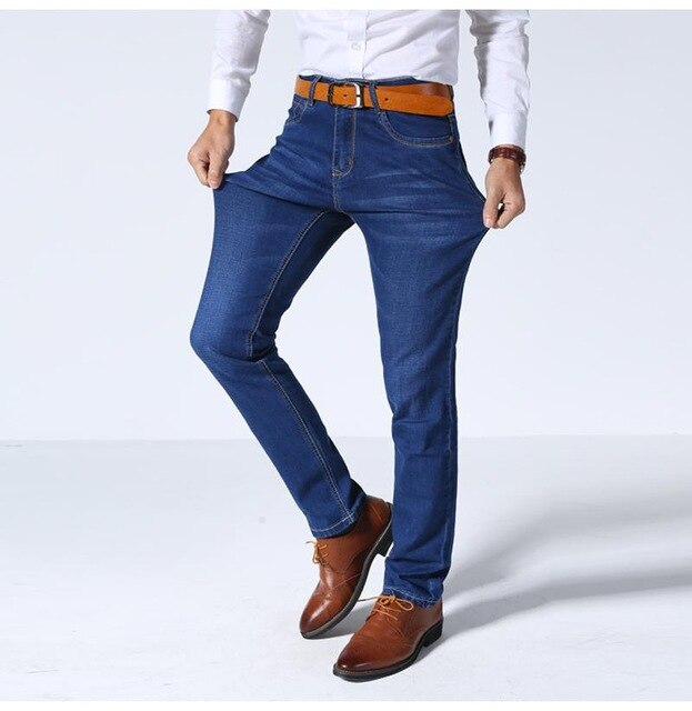 2019 Summer New Men Thin Light Jeans Business Casual Stretch Slim Denim Jeans Light Blue Trousers Male Brand Pants Plus Size