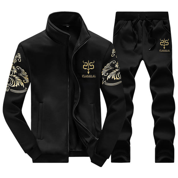 ASALI 2019 Men's Sportwear Suit Sweatshirt Tracksuit Without Hoodie Men Casual Active Suit  Zipper Outwear 2PC Jacket+Pants Sets