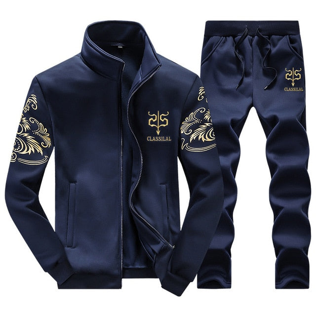 ASALI 2019 Men's Sportwear Suit Sweatshirt Tracksuit Without Hoodie Men Casual Active Suit  Zipper Outwear 2PC Jacket+Pants Sets