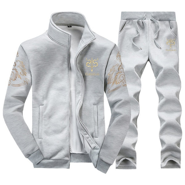 ASALI 2019 Men's Sportwear Suit Sweatshirt Tracksuit Without Hoodie Men Casual Active Suit  Zipper Outwear 2PC Jacket+Pants Sets