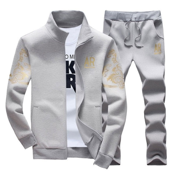 Men's Sportswear Sets 2019 Spring Autumn Male Casual Tracksuit Men 2 Piece Zipper Sweatshirt + Sweatpants Brand Track Suit Set