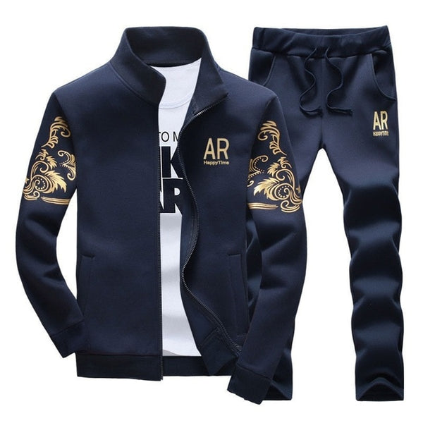 Men's Sportswear Sets 2019 Spring Autumn Male Casual Tracksuit Men 2 Piece Zipper Sweatshirt + Sweatpants Brand Track Suit Set