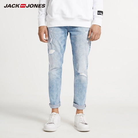 JackJones Men's Skinny Tight-leg Ripped Crop Jeans Men's Denim Pants 218332607