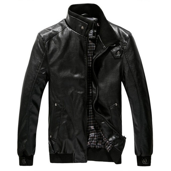 2019 New Fashion Autumn Male Leather Jacket Black Brown Mens Stand Collar Coats Leather Biker Jackets Motorcycle Leather Jacket