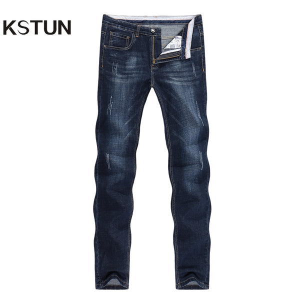 KSTUN Men's Jeans 2019 Summer Denim Pants Slim Straight Dark Blue Regular Fit Leisure Long Trousers Famous Brand Jean Men Hombre