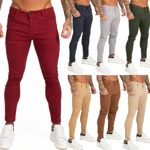 GINGTTO Red Jeans Men Colored Jeans Skinny Elastic Waist Super Spray on Skinny Leg Jeans Pants for Men 2019 New Solid Color