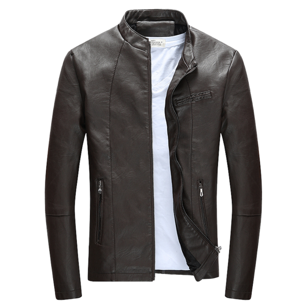 Wordless Autumn Winter Mens Zipper PU Leather Jacket Casual Motorcycle Leather Jacket Men Leisure Clothing Slim Leather Jacket