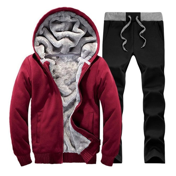 Men hooded Tracksuit Lined Thick Coat Sweatshirt + Pants New Sportswear Jogger Suit 2 Piece Set Brand Male Winter Sets Clothing