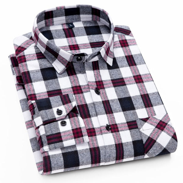 100% Cotton Flannel Shirt Men Slim Fit Plaid Casual shirts Long Sleeve Winter Male Shirts