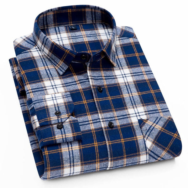 100% Cotton Flannel Shirt Men Slim Fit Plaid Casual shirts Long Sleeve Winter Male Shirts