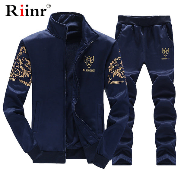 Riinr 2019 Fashion New Arrival Sporting Suit Men Spring And Autumn Casual Sweatshirt+Sweatpants Two Pieces Sets Tracksuit Men