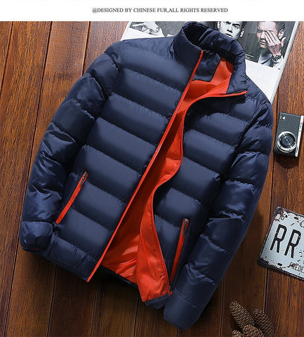 Cool Men Casual Solid color Tops Down jacket 2020 New Autumn Winter Fashion Men Casual Cool Slim-type Men No cap Down jacket