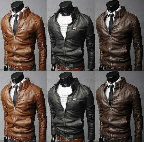 2019 New arrival Autumn Male Leather Jacket Plus Size 3XL Black Brown Men Stand Collar Coats Leather Biker Jacket Coat Outwear