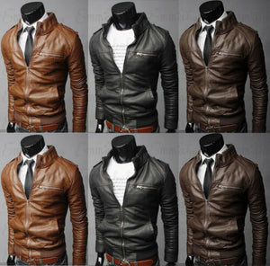 2019 New arrival Autumn Male Leather Jacket Plus Size 3XL Black Brown Men Stand Collar Coats Leather Biker Jacket Coat Outwear