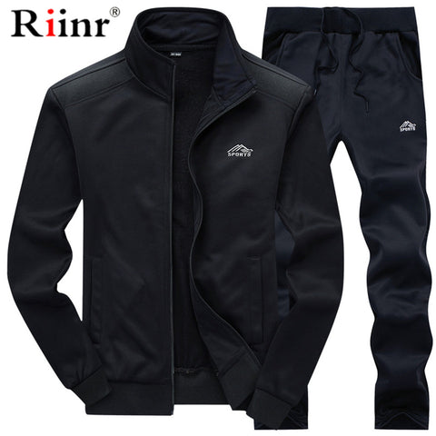 Tracksuits Men Polyester Sweatshirt Sporting Fleece 2019 Gyms Autumn  Jacket + Pants Casual Men's Track Suit Sportswear Fitness