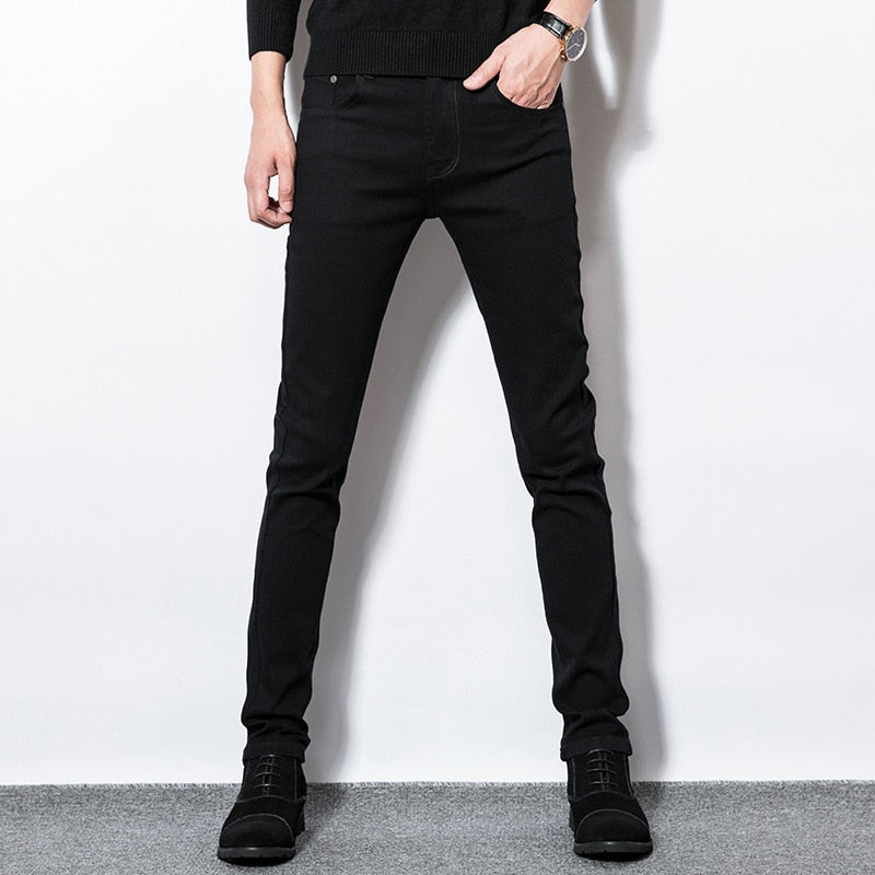 Black Jeans Men's Elasticity Slim Fit Slimming Skinny Pants Men Spring Korean-style Trend Trousers