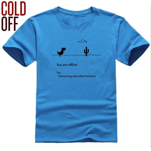 COLD OFF 100% cotton short sleeve you are offline print men tshirt casual o-neck dino print men t shirt summer t-shirt tee shirt