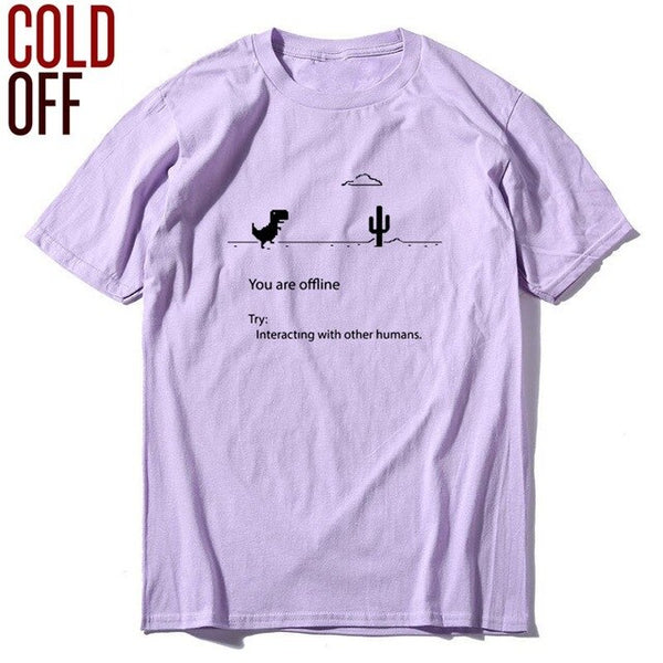 COLD OFF 100% cotton short sleeve you are offline print men tshirt casual o-neck dino print men t shirt summer t-shirt tee shirt