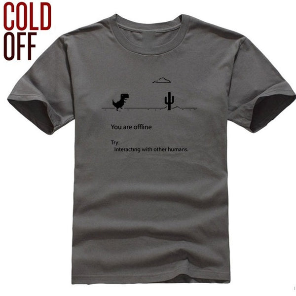 COLD OFF 100% cotton short sleeve you are offline print men tshirt casual o-neck dino print men t shirt summer t-shirt tee shirt