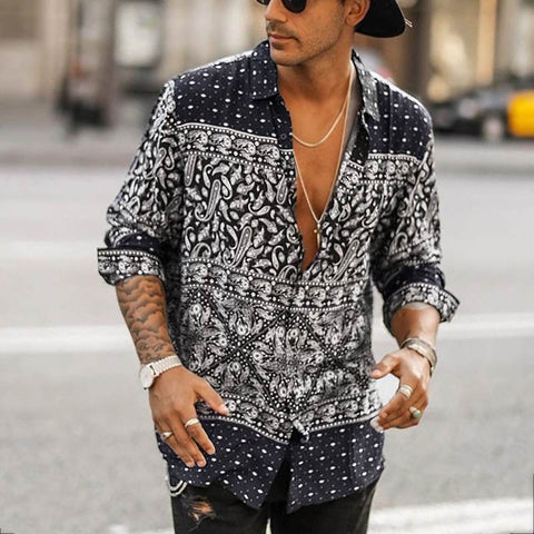 INCERUN 2019 Ethnic Style Printed Shirt Men Lapel High Street Button Vintage Camisa Long Sleeve Mens Brand Leisure Shirts S-5XL