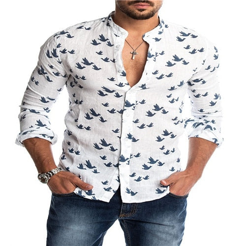 New Men Shirt Long Sleeve Solid Cotton Casual Shirts Shirt V-Neck Cotton Chinese Style Summer Top Slim Fit Long Sleeve Shirts