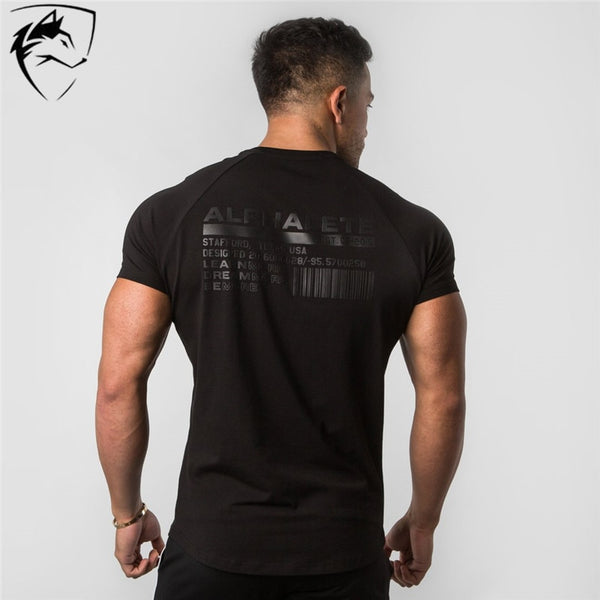 ALPHALETE Brand Summer New Men Gyms T shirt Fitness Bodybuilding Slim Shirts Fashion Leisure Short Sleeve Cotton Tee Tops