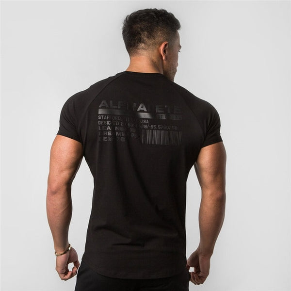 ALPHALETE Brand Summer New Men Gyms T shirt Fitness Bodybuilding Slim Shirts Fashion Leisure Short Sleeve Cotton Tee Tops