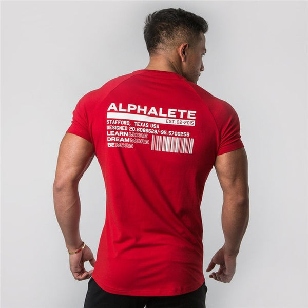 ALPHALETE Brand Summer New Men Gyms T shirt Fitness Bodybuilding Slim Shirts Fashion Leisure Short Sleeve Cotton Tee Tops