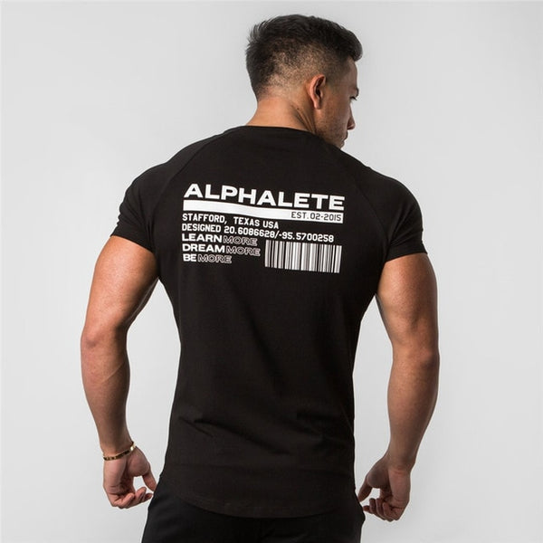 ALPHALETE Brand Summer New Men Gyms T shirt Fitness Bodybuilding Slim Shirts Fashion Leisure Short Sleeve Cotton Tee Tops