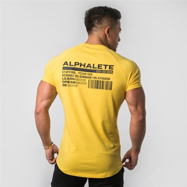 ALPHALETE Brand Summer New Men Gyms T shirt Fitness Bodybuilding Slim Shirts Fashion Leisure Short Sleeve Cotton Tee Tops