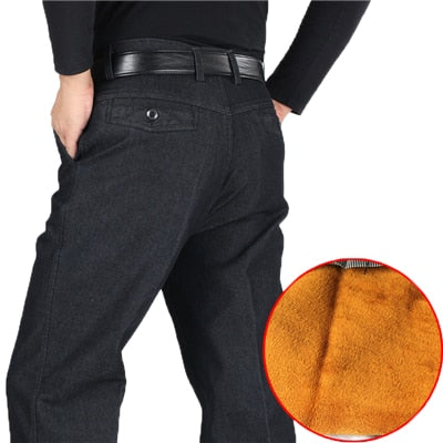 Winter Mens Thick Warm Jeans Classic Fleece Male Denim Pants Cotton Blue Black Quality Long Trousers for Men Brand Jeans Size 42