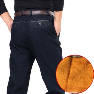 Winter Mens Thick Warm Jeans Classic Fleece Male Denim Pants Cotton Blue Black Quality Long Trousers for Men Brand Jeans Size 42