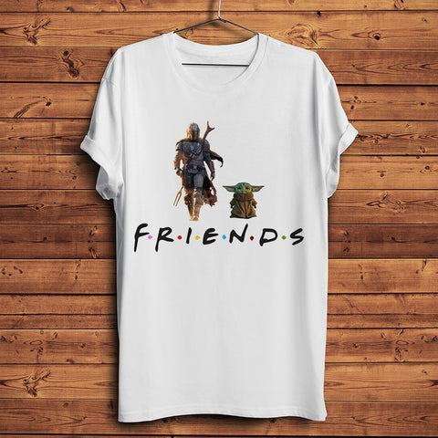 The Mandalorian Boba Fett and child baby Yoda friends funny t shirt men 2019 summer new white casual homme tshirt gift unisex