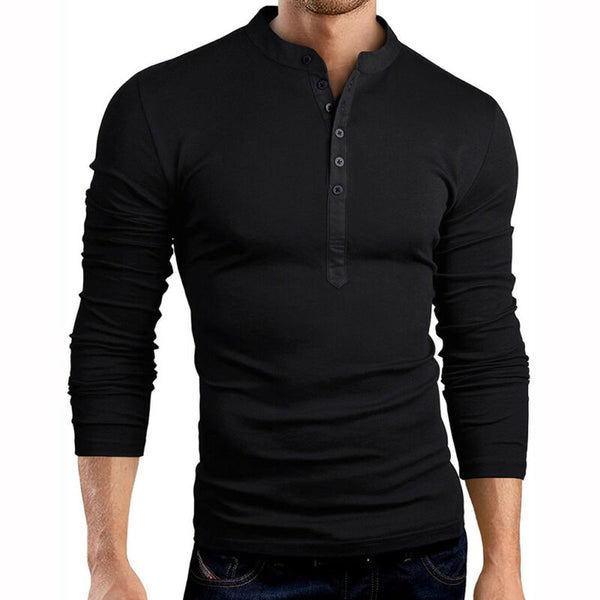 Autumn Thin blouse 2019 Mens Slim Fit V Neck Long Sleeve Muscle Tee Shirt Casual Tops Henley Shirts solid color