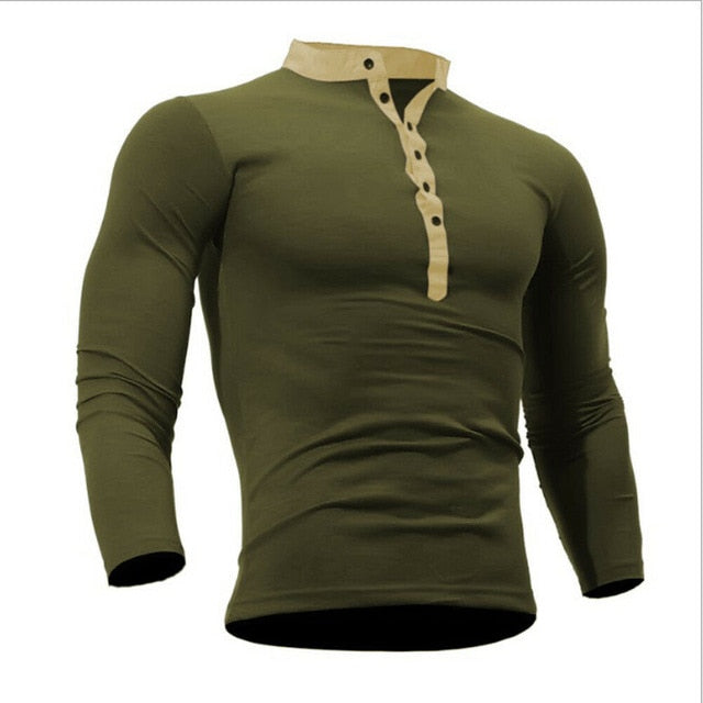 Autumn Thin blouse 2019 Mens Slim Fit V Neck Long Sleeve Muscle Tee Shirt Casual Tops Henley Shirts solid color