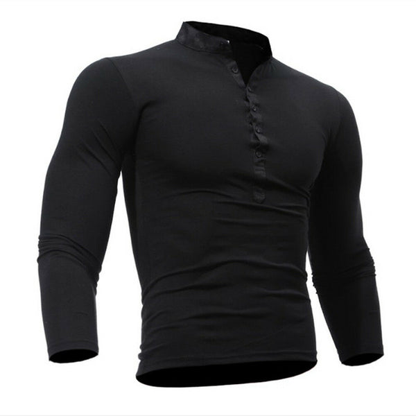 Autumn Thin blouse 2019 Mens Slim Fit V Neck Long Sleeve Muscle Tee Shirt Casual Tops Henley Shirts solid color