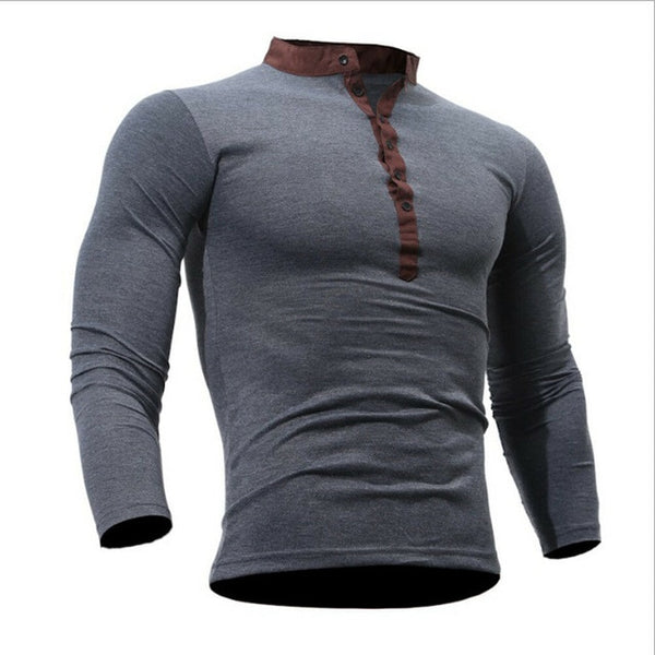 Autumn Thin blouse 2019 Mens Slim Fit V Neck Long Sleeve Muscle Tee Shirt Casual Tops Henley Shirts solid color