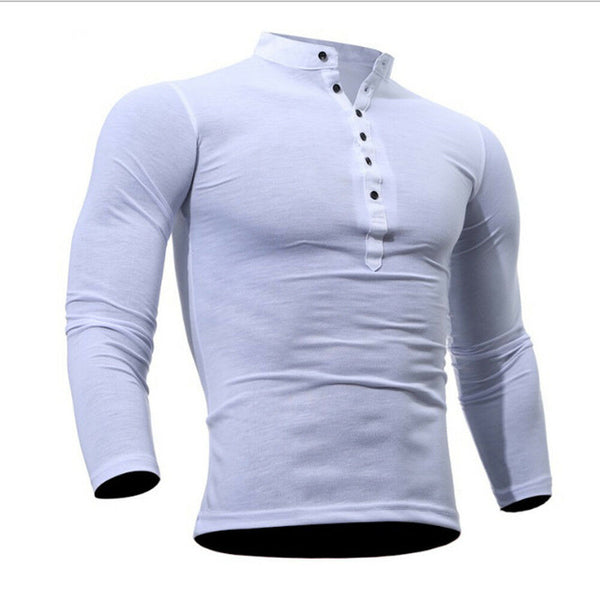 Autumn Thin blouse 2019 Mens Slim Fit V Neck Long Sleeve Muscle Tee Shirt Casual Tops Henley Shirts solid color