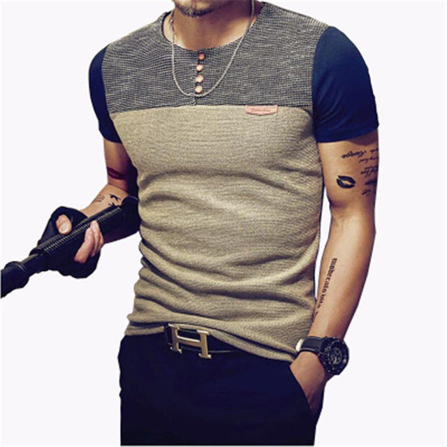 2019 New Summer Fashion Men's T Shirt Casual Patchwork Short Sleeve Men T-Shirt Mens Clothing Casual Slim Fit Hip-Hop Top Tees