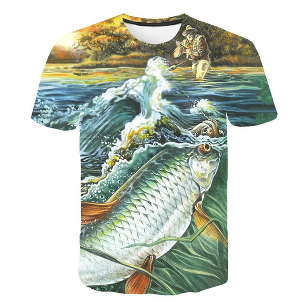 3d Fish T shirts for Men Summer Short Sleeve O-neck Tops&Tees Funny Hip Hop Streetwear Casual Style Digital Fish Print T-shirt