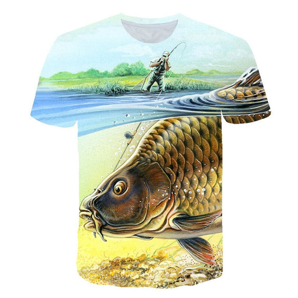 3d Fish T shirts for Men Summer Short Sleeve O-neck Tops&Tees Funny Hip Hop Streetwear Casual Style Digital Fish Print T-shirt