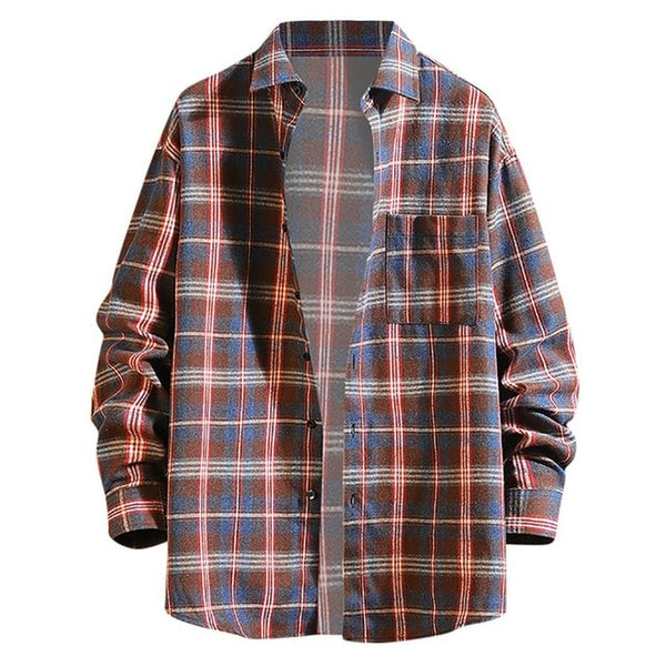 Autumn Winter Men Shirt Casual Loose Top Turn-down Collar Plaid Printed Long Sleeve Men Dress Shirt Blouse Camisas Hombre