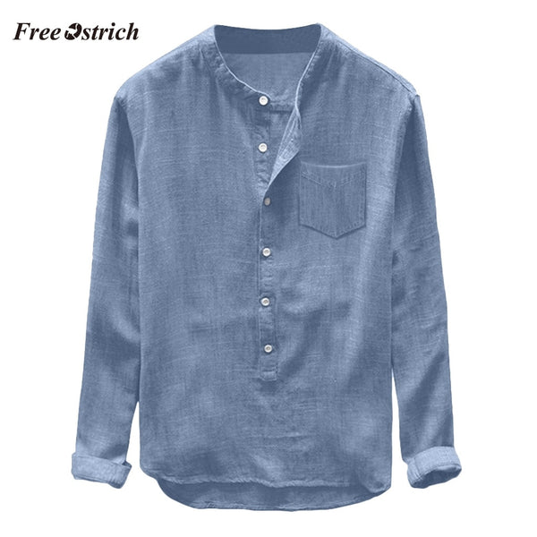 Free Ostrich Fashion Shirts Mens Trendy Shirt Button Casual Shirt Linen and Cotton Fashion Design Long Sleeve Top Blouse