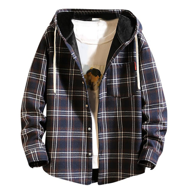 2019 Spring Autumn men's Sweatershirt Slim Fit Men Long Sleeve Hooded Shirt Men Plaid Shirt Male Casual Men Shirt Large Size 5XL