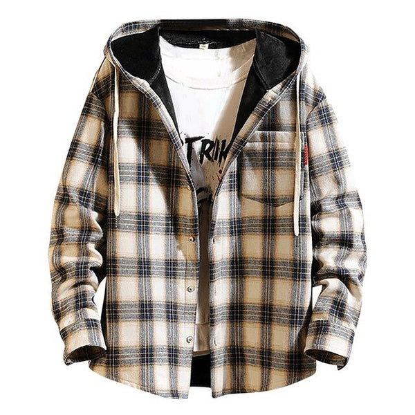 2019 Spring Autumn men's Sweatershirt Slim Fit Men Long Sleeve Hooded Shirt Men Plaid Shirt Male Casual Men Shirt Large Size 5XL